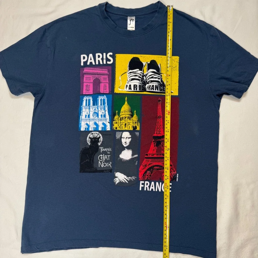 SOLS Paris France Graphic Tee Navy Blue M Souvenir Travel Europecore